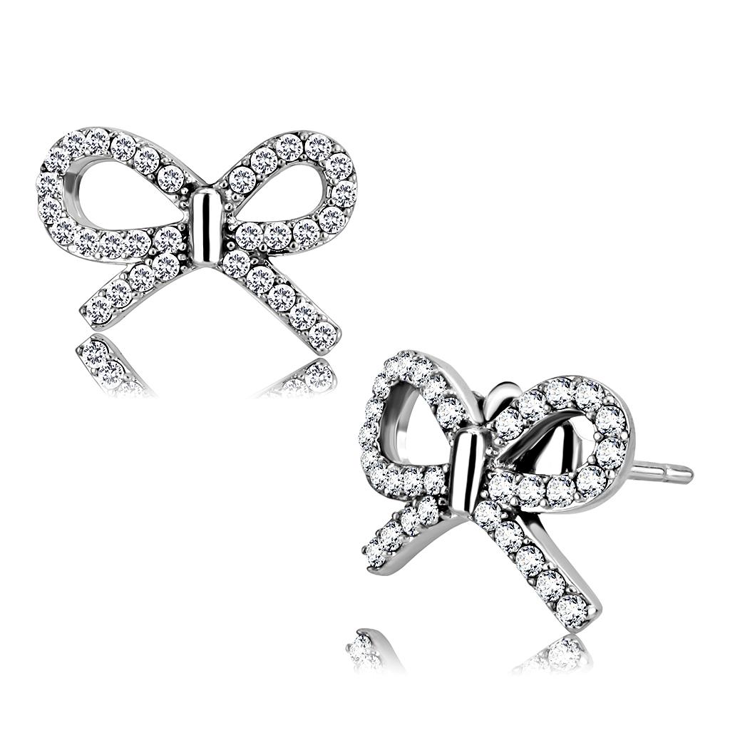 DA197 - High polished (no plating) Stainless Steel Earrings with AAA Grade CZ  in Clear-0