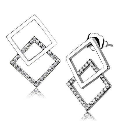 DA201 - High polished (no plating) Stainless Steel Earrings with AAA Grade CZ  in Clear-0