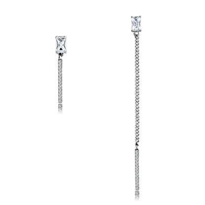 DA202 - High polished (no plating) Stainless Steel Earrings with AAA Grade CZ  in Clear-0