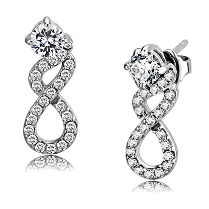 DA203 - High polished (no plating) Stainless Steel Earrings with AAA Grade CZ  in Clear-0