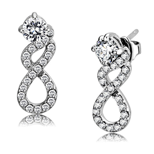 DA203 - High polished (no plating) Stainless Steel Earrings with AAA Grade CZ  in Clear-0
