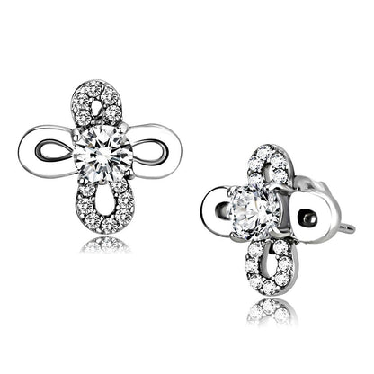 DA206 - High polished (no plating) Stainless Steel Earrings with AAA Grade CZ  in Clear-0