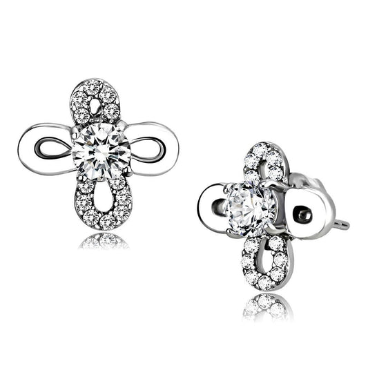 DA206 - High polished (no plating) Stainless Steel Earrings with AAA Grade CZ  in Clear-0