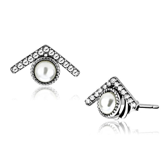 DA216 - High polished (no plating) Stainless Steel Earrings with Synthetic Pearl in White-0