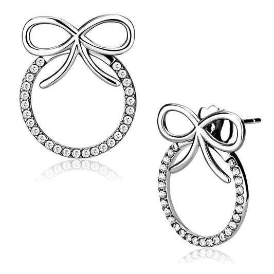 DA218 - High polished (no plating) Stainless Steel Earrings with AAA Grade CZ  in Clear-0