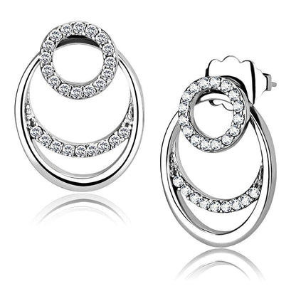 DA219 - High polished (no plating) Stainless Steel Earrings with AAA Grade CZ  in Clear-0