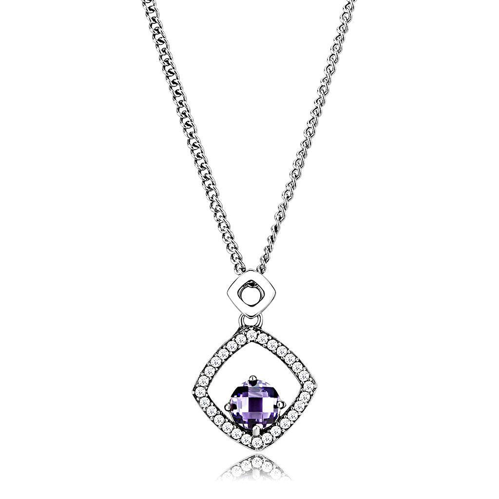 DA229 - High polished (no plating) Stainless Steel Chain Pendant with AAA Grade CZ  in Amethyst-0
