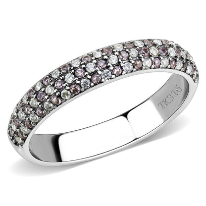 DA231 - High polished (no plating) Stainless Steel Ring with AAA Grade CZ  in Multi Color-0