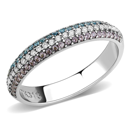 DA232 - High polished (no plating) Stainless Steel Ring with AAA Grade CZ  in Multi Color-0