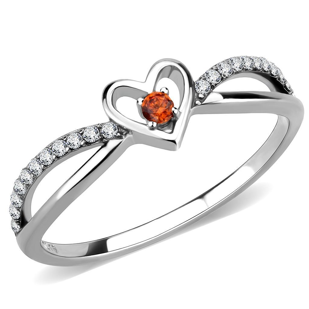 DA235 - High polished (no plating) Stainless Steel Ring with AAA Grade CZ  in Orange-0