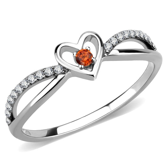 DA235 - High polished (no plating) Stainless Steel Ring with AAA Grade CZ  in Orange-0
