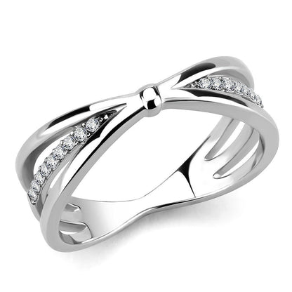 DA239 - High polished (no plating) Stainless Steel Ring with AAA Grade CZ  in Clear-0