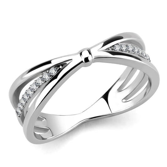 DA239 - High polished (no plating) Stainless Steel Ring with AAA Grade CZ  in Clear-0