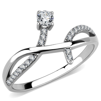 DA240 - High polished (no plating) Stainless Steel Ring with AAA Grade CZ  in Clear-0
