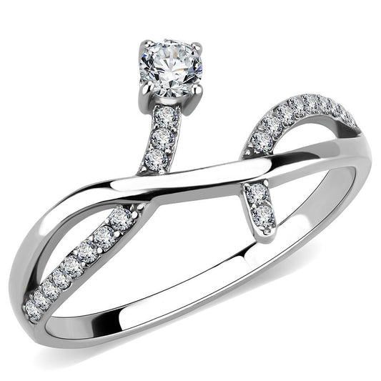 DA240 - High polished (no plating) Stainless Steel Ring with AAA Grade CZ  in Clear-0