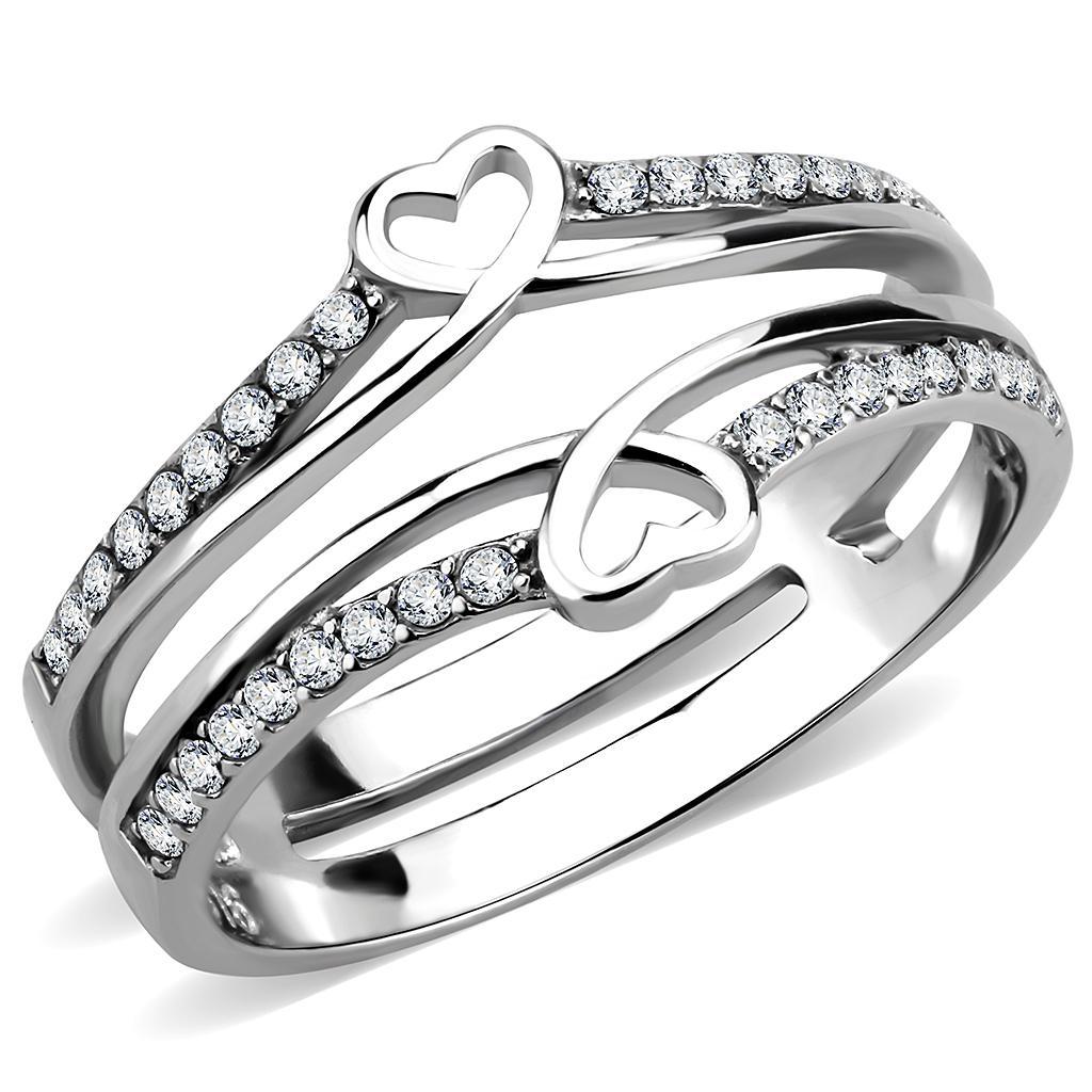 DA242 - High polished (no plating) Stainless Steel Ring with AAA Grade CZ  in Clear-0