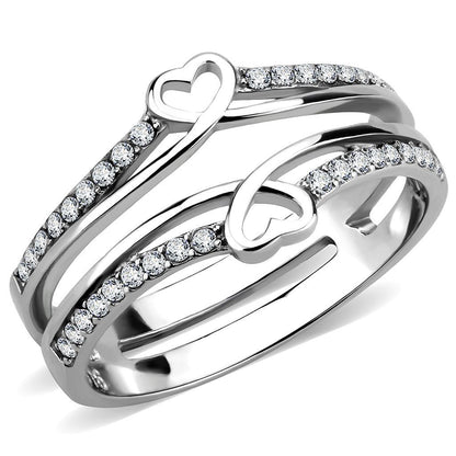 DA242 - High polished (no plating) Stainless Steel Ring with AAA Grade CZ  in Clear-0
