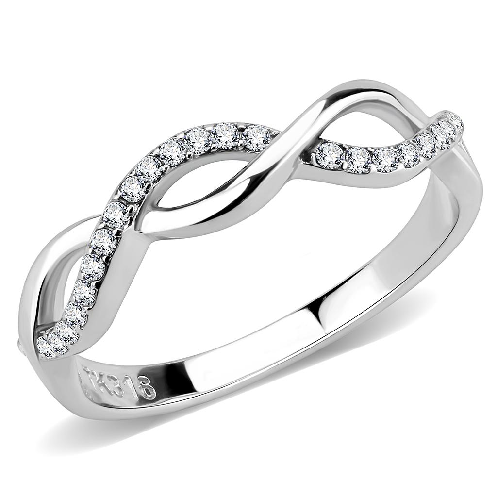 DA243 - High polished (no plating) Stainless Steel Ring with AAA Grade CZ  in Clear-0