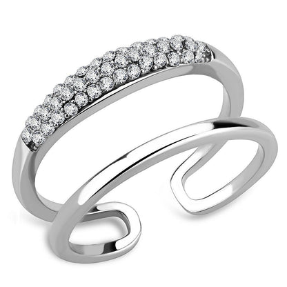 DA247 - High polished (no plating) Stainless Steel Ring with AAA Grade CZ  in Clear-0