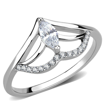 DA248 - High polished (no plating) Stainless Steel Ring with AAA Grade CZ  in Clear-0