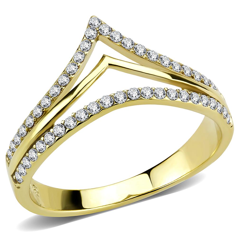 DA250 - IP Gold(Ion Plating) Stainless Steel Ring with AAA Grade CZ  in Clear-0