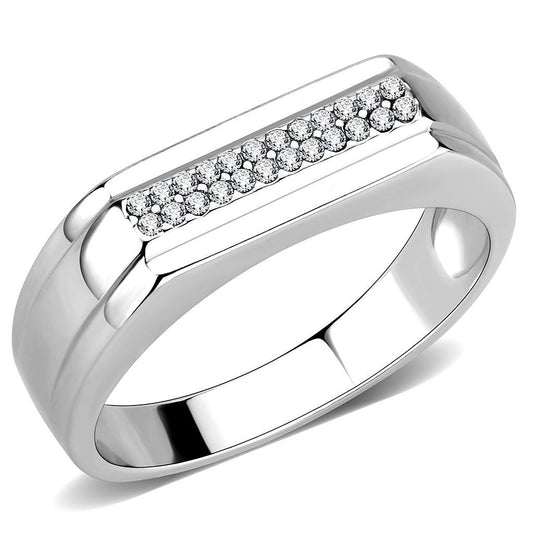 DA251 - High polished (no plating) Stainless Steel Ring with AAA Grade CZ  in Clear-0