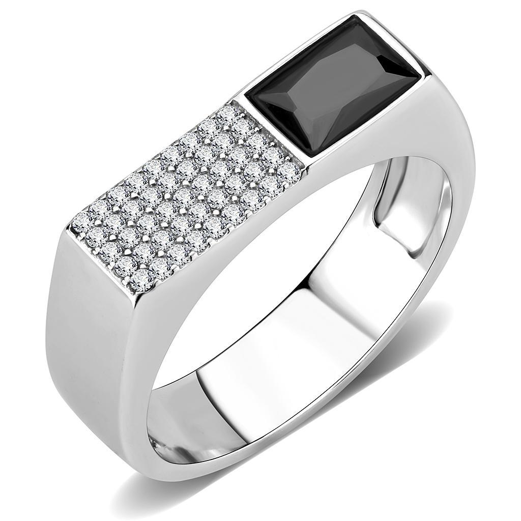 DA252 - High polished (no plating) Stainless Steel Ring with AAA Grade CZ  in Black Diamond-0