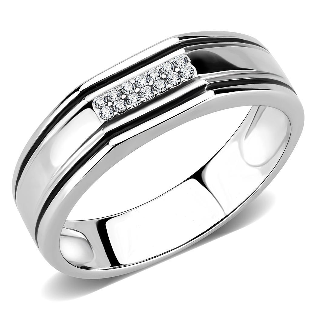DA254 - High polished (no plating) Stainless Steel Ring with AAA Grade CZ  in Clear-0