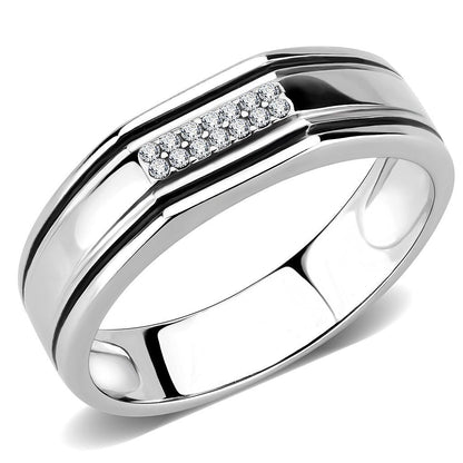 DA254 - High polished (no plating) Stainless Steel Ring with AAA Grade CZ  in Clear-0