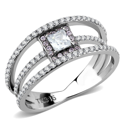 DA257 - High polished (no plating) Stainless Steel Ring with AAA Grade CZ  in Clear-0