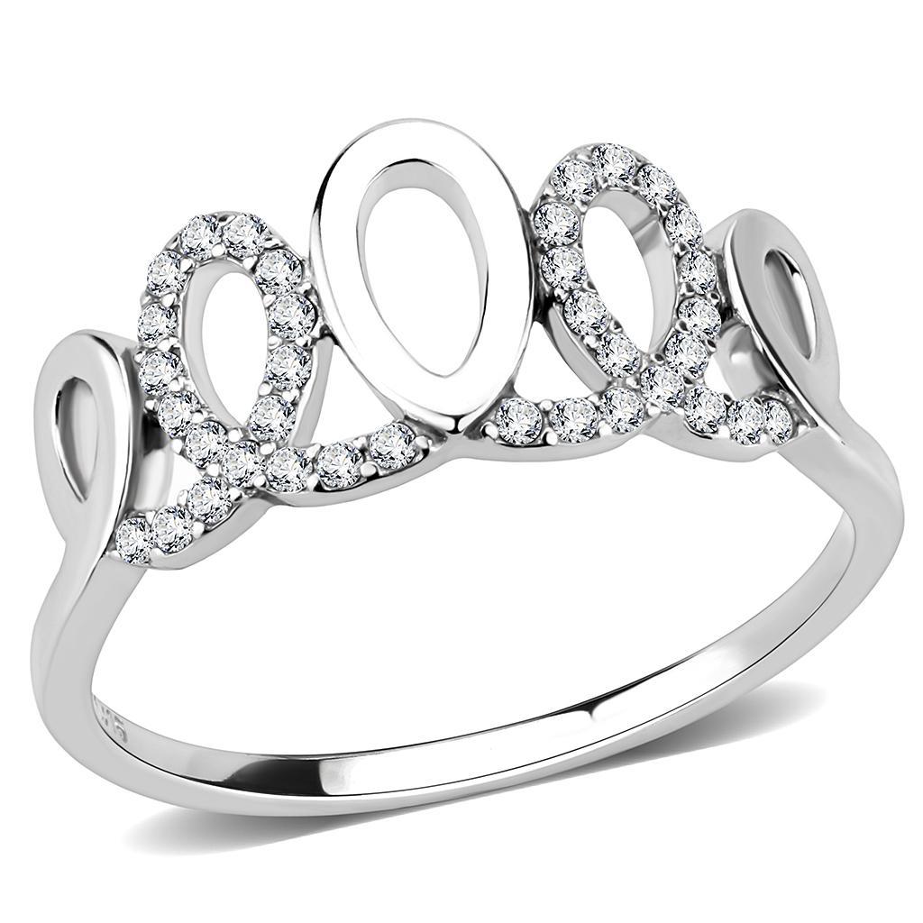 DA258 - High polished (no plating) Stainless Steel Ring with AAA Grade CZ  in Clear-0