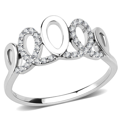 DA258 - High polished (no plating) Stainless Steel Ring with AAA Grade CZ  in Clear-0