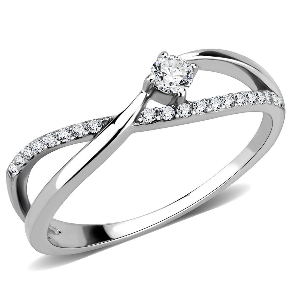 DA261 - High polished (no plating) Stainless Steel Ring with AAA Grade CZ  in Clear-0