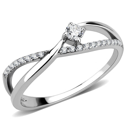 DA261 - High polished (no plating) Stainless Steel Ring with AAA Grade CZ  in Clear-0