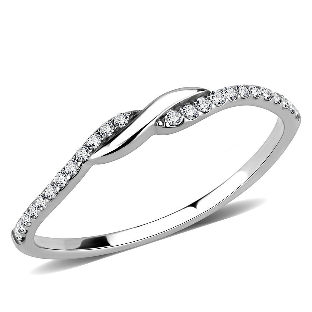 DA263 - High polished (no plating) Stainless Steel Ring with AAA Grade CZ  in Clear-0
