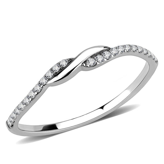DA263 - High polished (no plating) Stainless Steel Ring with AAA Grade CZ  in Clear-0
