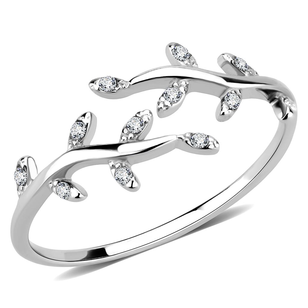DA266 - High polished (no plating) Stainless Steel Ring with AAA Grade CZ  in Clear-0