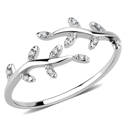 DA266 - High polished (no plating) Stainless Steel Ring with AAA Grade CZ  in Clear-0