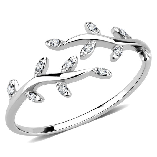 DA266 - High polished (no plating) Stainless Steel Ring with AAA Grade CZ  in Clear-0