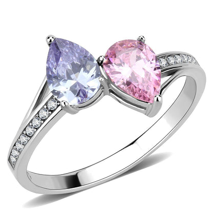 DA270 - High polished (no plating) Stainless Steel Ring with AAA Grade CZ  in Multi Color-0