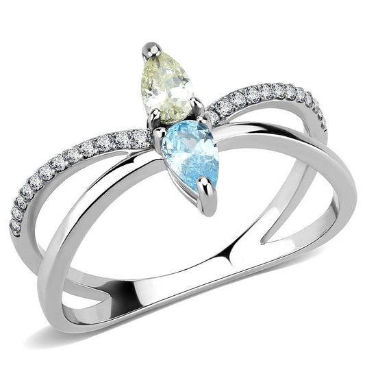DA271 - High polished (no plating) Stainless Steel Ring with AAA Grade CZ  in Multi Color-0
