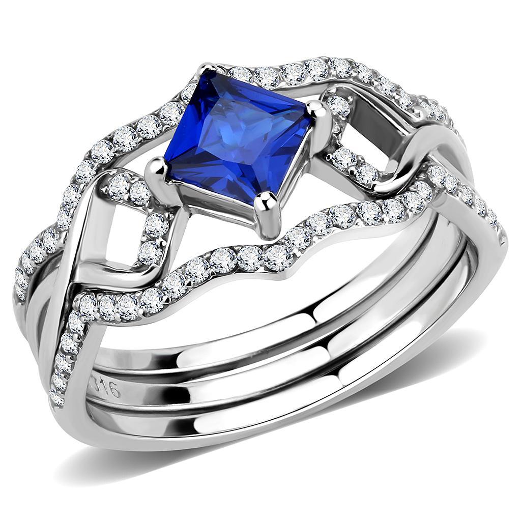 DA272 - High polished (no plating) Stainless Steel Ring with Synthetic Spinel in London Blue-0