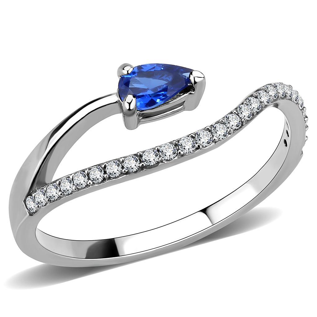 DA273 - High polished (no plating) Stainless Steel Ring with Synthetic Spinel in London Blue-0