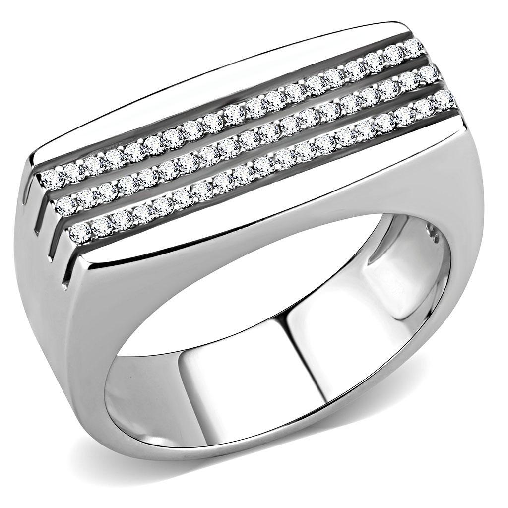 DA279 - High polished (no plating) Stainless Steel Ring with AAA Grade CZ  in Clear-0
