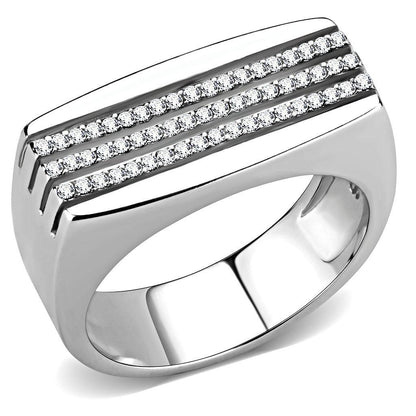DA279 - High polished (no plating) Stainless Steel Ring with AAA Grade CZ  in Clear-0