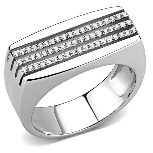 DA279 - High polished (no plating) Stainless Steel Ring with AAA Grade CZ  in Clear-0