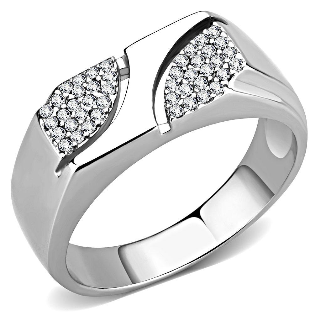 DA280 - High polished (no plating) Stainless Steel Ring with AAA Grade CZ  in Clear-0