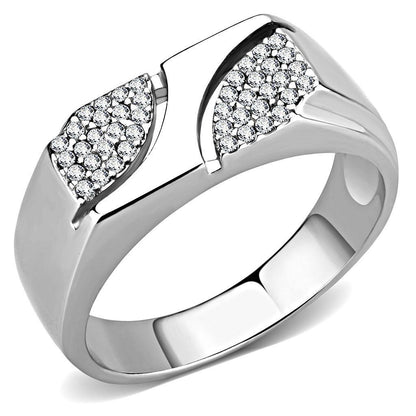 DA280 - High polished (no plating) Stainless Steel Ring with AAA Grade CZ  in Clear-0