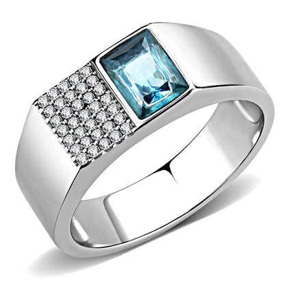 DA287 - High polished (no plating) Stainless Steel Ring with Synthetic  in Sea Blue-0