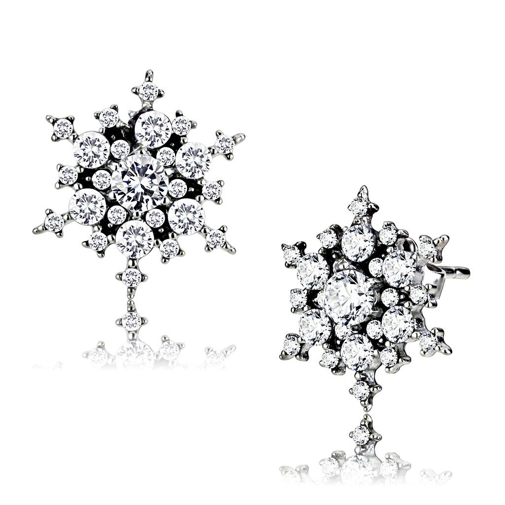 DA294 - High polished (no plating) Stainless Steel Earrings with AAA Grade CZ  in Clear-0